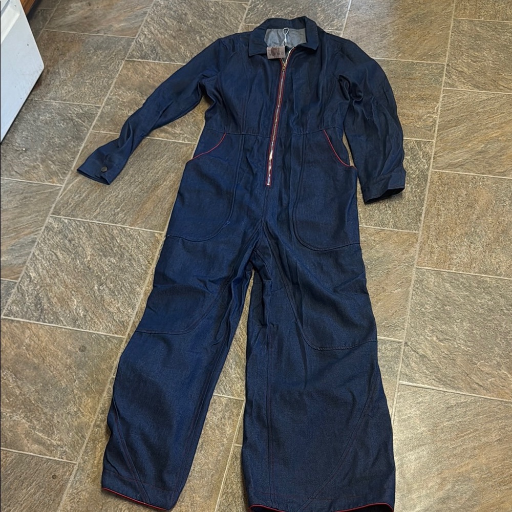 Dark Blue Jumpsuit with Red Accents